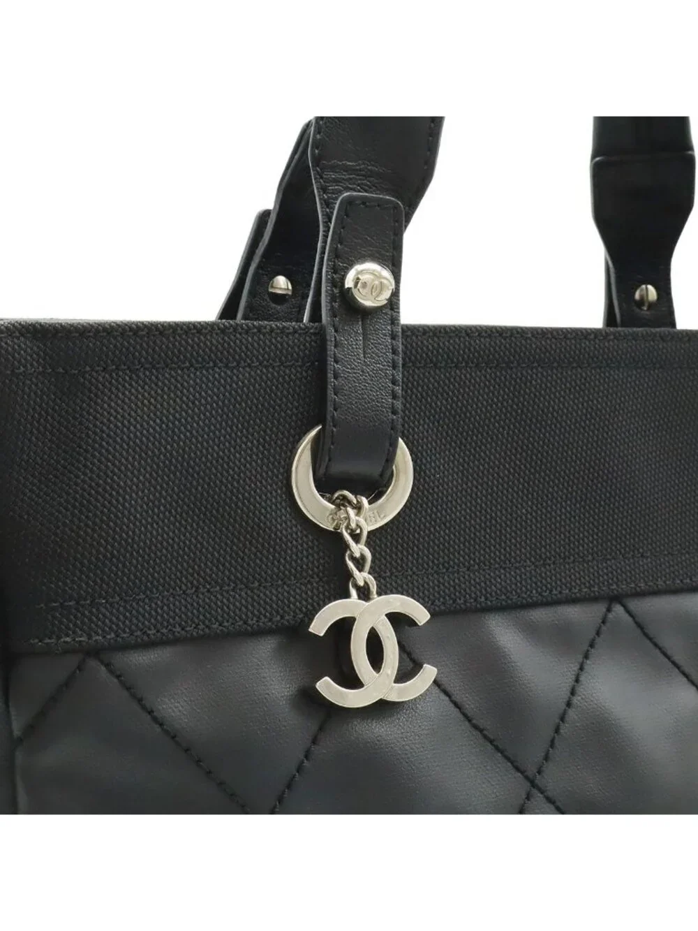Chanel Paris Biarritz Tote MM Black Silver